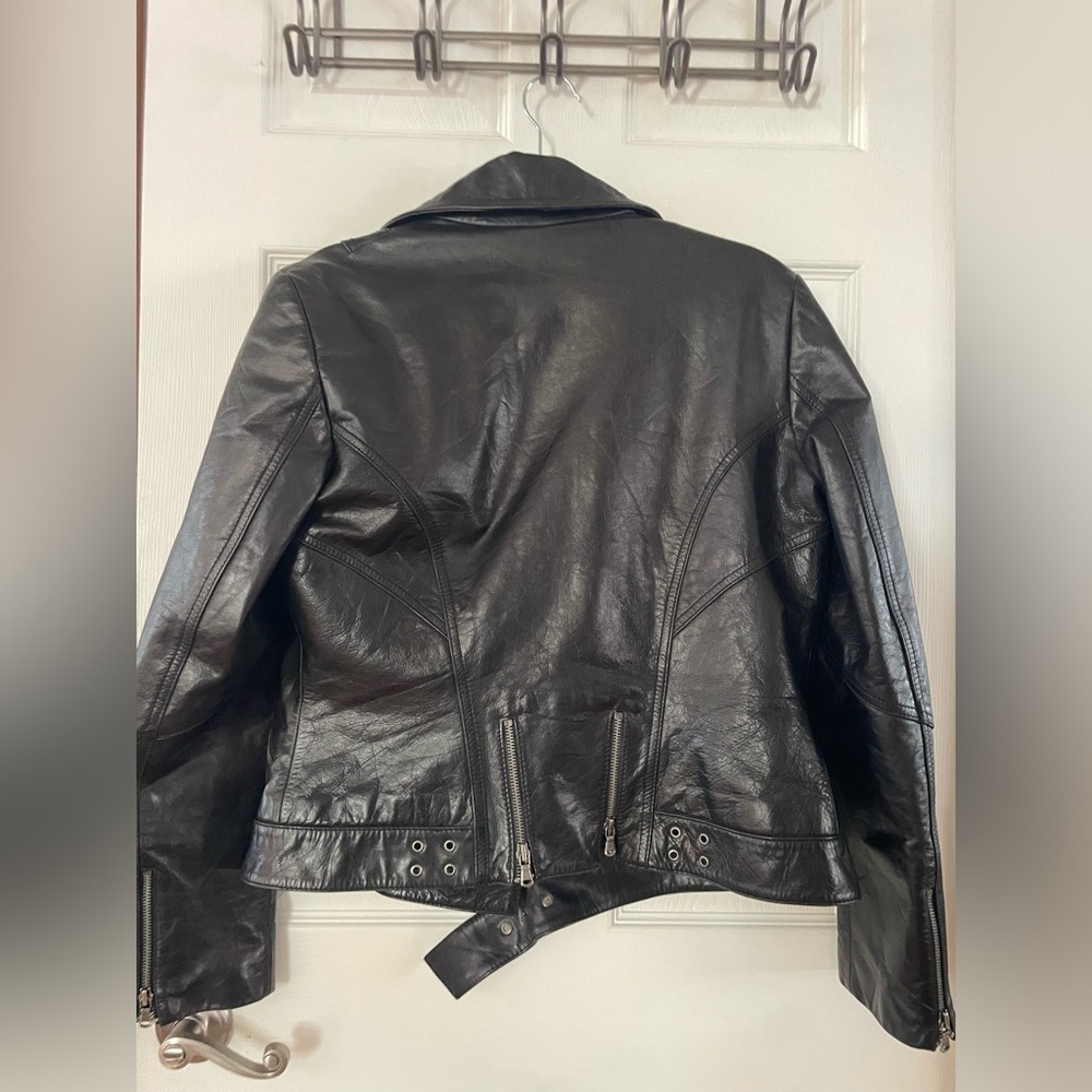 Express Genuine Women's Heavy Duty Sleek Black Leather Moto Jacket - Picture 4 of 7